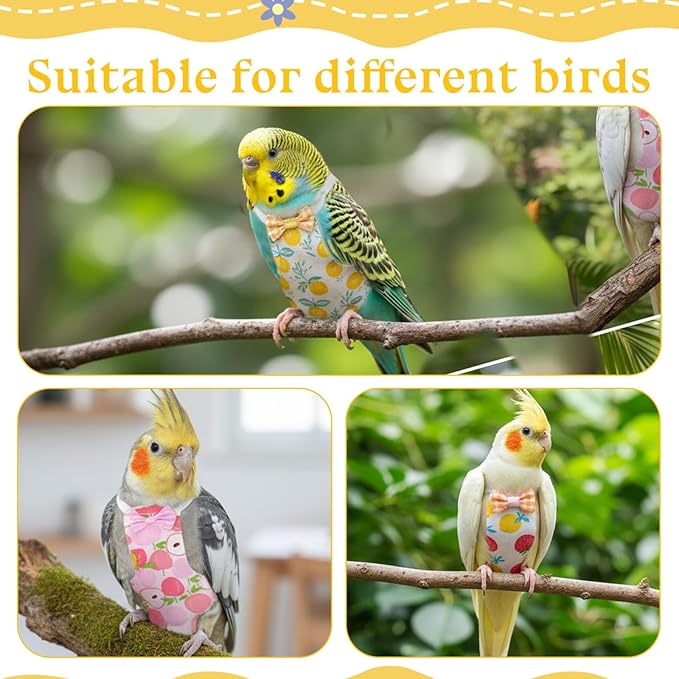 6 Pcs Bird Diapers, Parrot Diaper Reusable with Waterproof Lining, Washable for Cockatiel Budgie Lovebird Parakeet Canary, 4.72x2.64 Inches (Colorful)