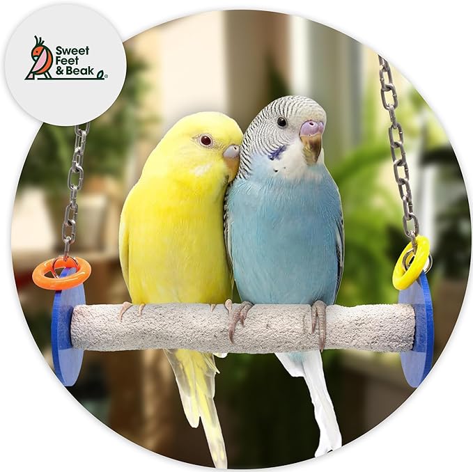 Sweet Feet and Beak Roll Bird Swing - Perch Bird Toys Trims Nails and Beaks, Safe and Non-Toxic Bird Cage Accessories for Small and Large Birds, Swinging Toys Birds Will Love, XL 11 Inches - Yellow