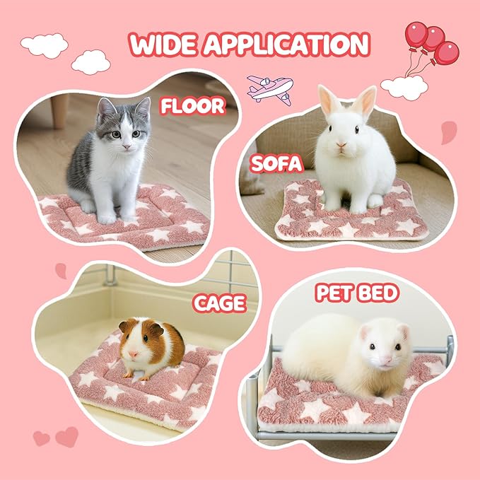 2 Pack Bunny Bed - 10 x 13 Inch Rabbit Pee Pads Bedding - Washable and Thickness Upgrade(Pink,M)