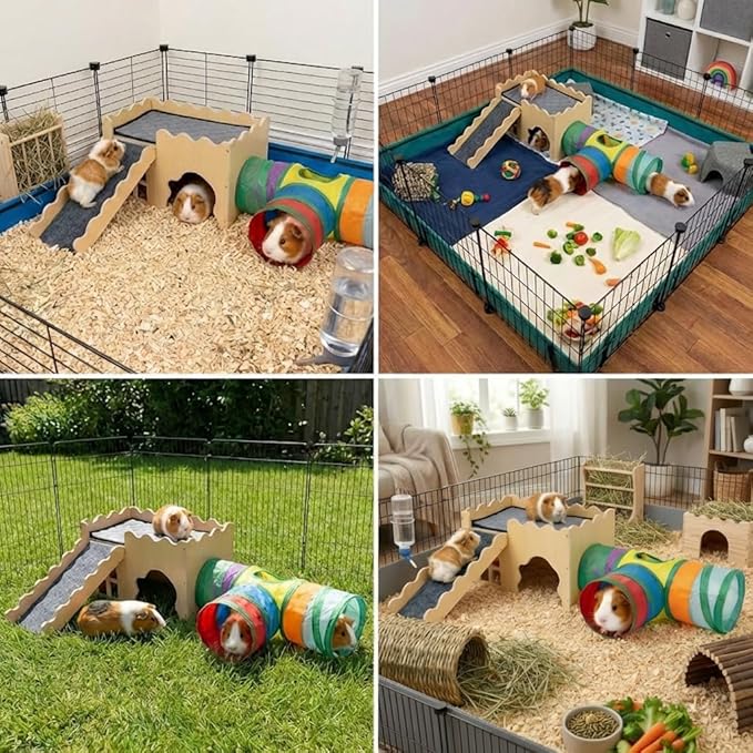 Guinea Pig Hideout Cave House - Natural Rock-Style Small Animal Hideaway for Guinea Pigs & Rabbits, Extra Large Indoor Habitat with Waterproof Liner Included, Chew Proof（Tunnel Style）