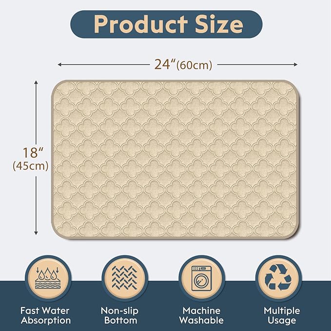 FunFurry Washable Pee Pads for Dogs - 2 Pack Reusable Pee Pads，Waterproof Puppy Pads，Pet Training Pads，Super Absorbent with Dog Paw Shape Non-Slip Backing (Cream, 18" X 24" - 2 Pack)