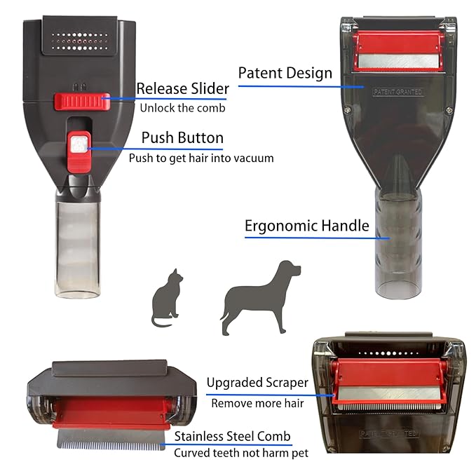 Dog Hair Vacuum Attachment for Dyson Cordless Upright Canister, Groom Tool Pet Shedding Brush for V6 V7 V8 V10 V11 V12 V15 DC40-DC65 UP13-UP30 Animal, Grooming Kit with Extension Hose Adapter