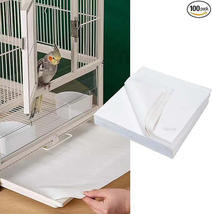 MANON ROSA Bird Cage Liner Papers,100pcs Disposable Non-Woven Parrort Cage Liner, Precut Absorbent Leakproof Bird Carrier Cleaning Birdcage Accessories (Square (13.8''L×13.8''W))