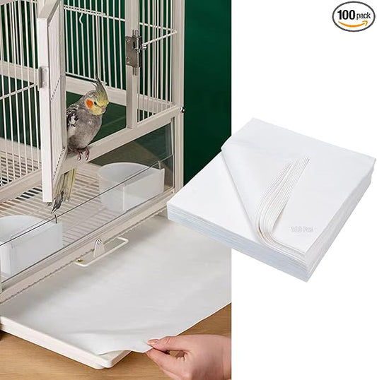 MANON ROSA Bird Cage Liner Papers,100pcs Disposable Non-Woven Parrort Cage Liner, Precut Absorbent Leakproof Bird Carrier Cleaning Birdcage Accessories (Square (18.1''L×18.1''W))