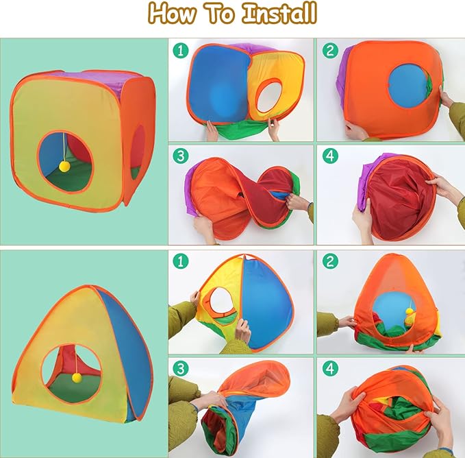 YUEPET Rabbit Tunnel and Cube Collapsible Tent Bunny Interactive Crinkle Tunnel Toys Small Animal Hideout with Play Ball for Dwarf Rabbit Bunny Guinea Pig (Rainbow)