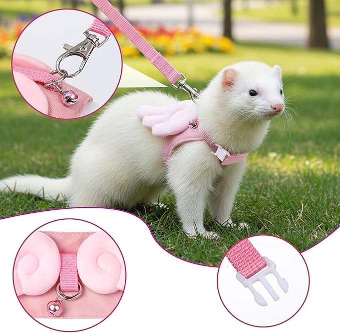 Ferret Harness and Leash Set Small Animals Vest Harness Guinea Pig Clothes with Safe Bell Soft Mesh HarnessLeash Vest for Baby Rabbit Ferret Guinea Pig Teacup Chihuahua Mouse Hamster