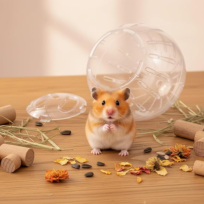 1Pc White-Transparent Plastic Silent Hamster Ball, Exercise Ball for Small Animals, Spinner Hamster Running for Sugar Gliders Small Mice Gerbils Hamsters (Dia. 5.71 inche)