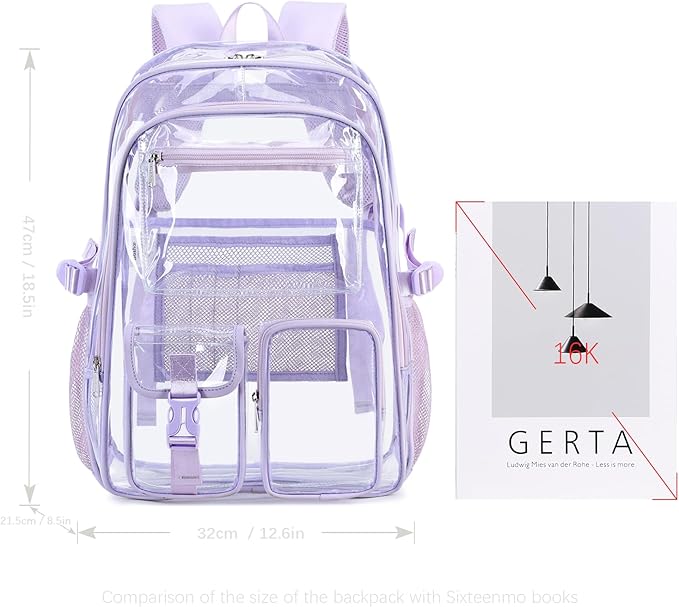 abshoo Large Clear Backpack For Girls Women School Bookbag Heavy Duty Transparent Backpack (Purple)