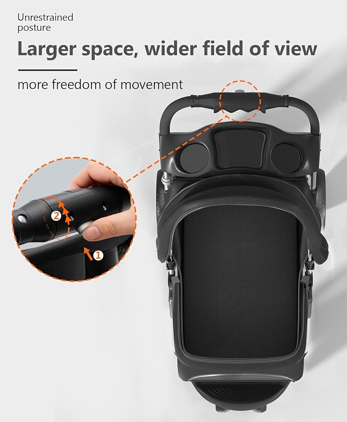 OS MOTOR Pet Stroller with 3 Wheels for Small/Medium Pets, Portable Travel Foldable Carrier Jogger for Dog Cat Puppy Kitty, Rear Wheel Breaks, Storage Basket, Visible Mesh with Weather Cover (Black)