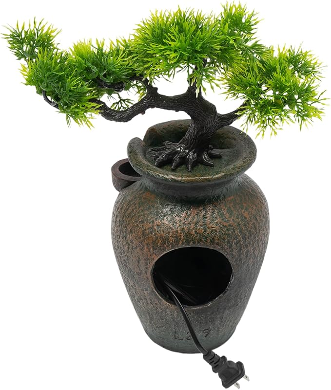 Indoor Fountain Rockery Tabletop Fountain with an Tree Elaxation Water Feature Meditation Desktop Fountains for Home Office Decor or Giving 6.4' x 6.7'' x 8.7''