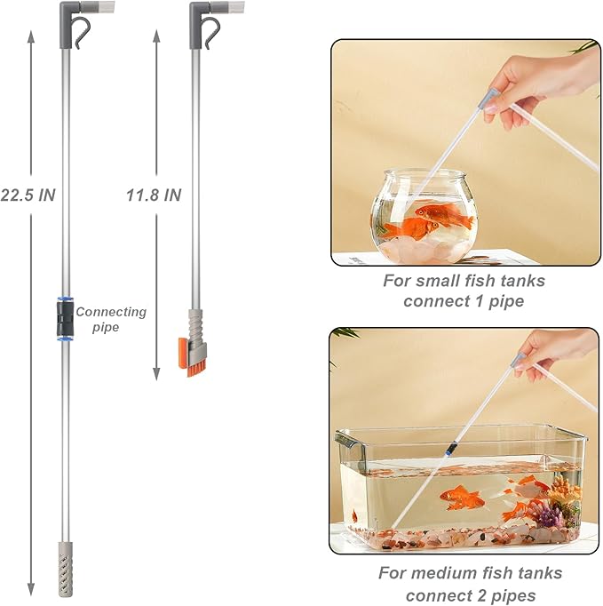 AREPK Compact Aquarium Siphon Vacuum and Water Changer Kit with Cleaning Brush. Perfect for Simultaneous Water Changing and Cleaning in Small Fish Tanks. Gravel and Sand Cleaning.