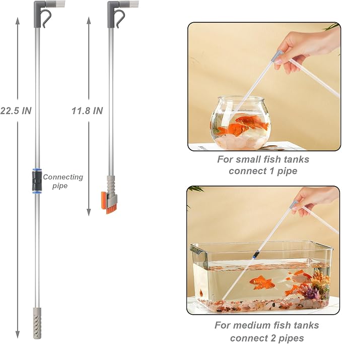 AREPK Compact Aquarium Siphon Vacuum and Water Changer Kit with Cleaning Brush. Perfect for Simultaneous Water Changing and Cleaning in Small Fish Tanks. Gravel and Sand Cleaning. (Pack of 2)