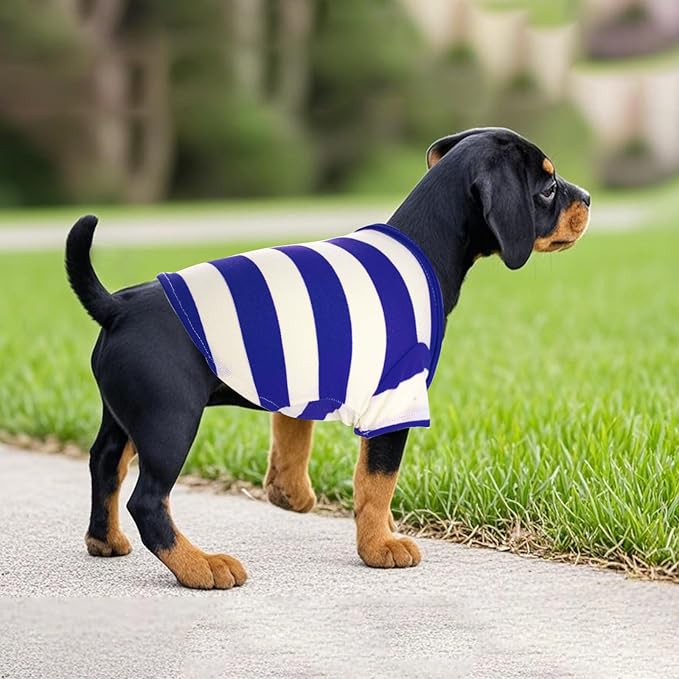 Dog Shirt Polo Shirt Striped Collar Puppy Clothes Summer Button Up Pet Clothes for Small Medium Dogs Cats for Boy Girl Pets (Royal Blue, Small)