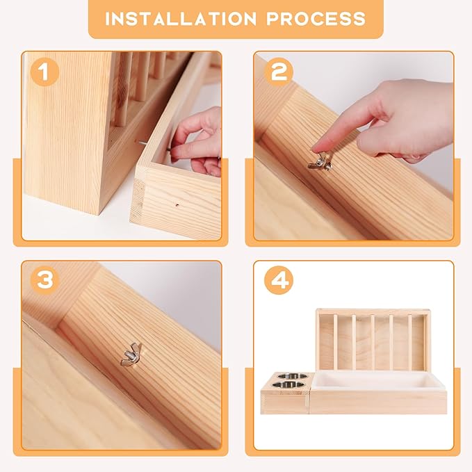 3 in 1 Wooden Guinea Pig Hay Feeder Mess Proof with Litter Box, for Guinea Pig, Chinchillas, and Other Small Animals