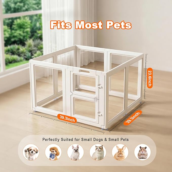 Acrylic Dog Playpen,Clear Plastic Dog Play Pen Indoors,Easy Assemble Dog Playpen-Puppy Playpen,Rabbit and Cat, Small Pet Pen, Dog Pen Indoor (White, 23.6" H, 8PCS)