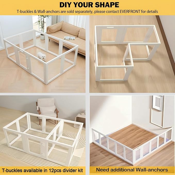 EVERFRONT Clear Acrylic Plastic Dog Playpen - Clear Dog Play Pen - Easy Assemble Acrylic Dog Playpen - Puppy Playpen, Small Animal Playpen, Dog Play Pen Indoors (White, 30.3", 12PCS Divider)