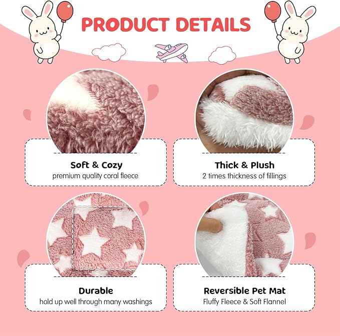 2 Pack Bunny Bed - 10 x 13 Inch Rabbit Pee Pads Bedding - Washable and Thickness Upgrade(Pink,M)