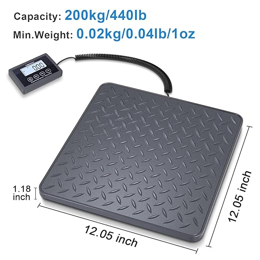 THINKSCALE Shipping Postal Scale with Integrated One-Piece Platform, 10g High Accuracy 440lb Capacity for Packages, Small Business & Warehouse, Battery & AC Adapter Included