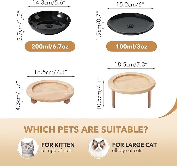 Havniva Elevated Cat Bowls, Ceramic Cat Food Bowl Whisker Friendly Cat Dishes, Kitten Food & Water Bowl with Two Heights Stand, Anti-Slip Raised Cat Food Plates