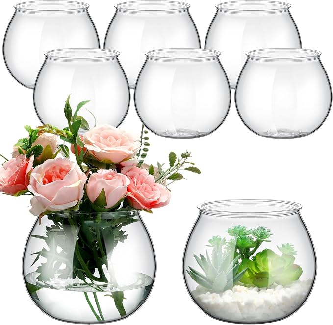 FoldTier 8 Pcs Plastic Fish Bowls 27 Oz Clear Round Vase Centerpieces | Shatterproof Acrylic Fish Bowl Drinks Container, Perfect Parties Wedding Table Decor, Versatile as Floral Vase or Terrarium