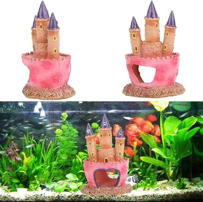 3D Resin Aquarium Decoration Castle – Cartoon Fish Tank Ornament, Non-Toxic Safe for Freshwater/Saltwater Tanks, Colorful Design, Enhances Underwater Environment (Multicolor)