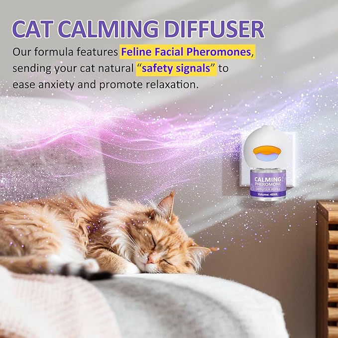 OcePor Cat Calming Diffuser 12 Refill Solutions, 3 Plugs- Cat Pheromones Calming Diffuser Refill, Pheromone Diffuser to Calm Cats, Cat Anxiety Relief