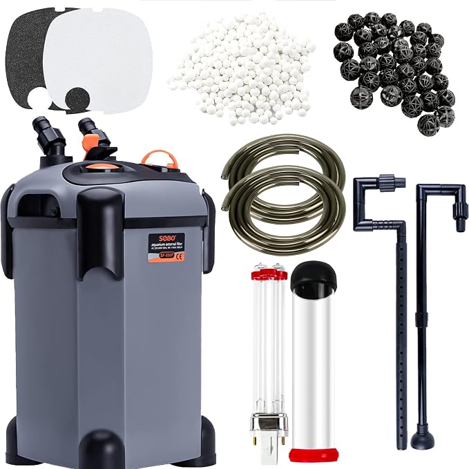 SUNWEN Aquarium External Ultra-Quiet Canister Filter, Fish Tank Water Circulation Filter with Filter Media 171/225/266/317/397GPH