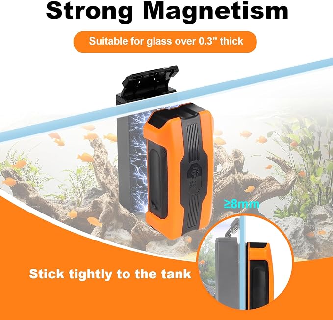 hygger Aquarium Magnetic Brush, Fish Tank Glass Algae Scrubber with Detachable Stainless Steel and Plastic Scraper, Magnetic Fish Tank Cleaner for Glass/Acrylic Fish Tank