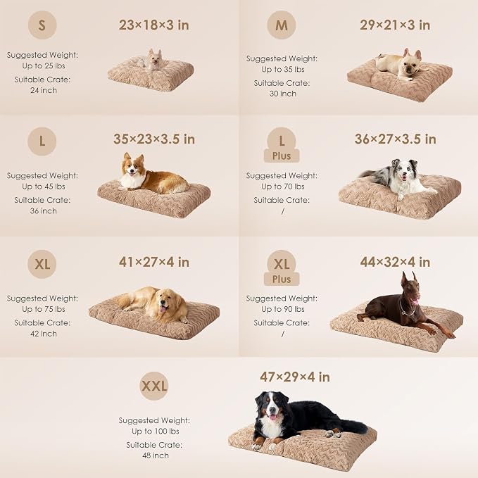 EHEYCIGA Washable Large Dog Bed for Crate 35x23 Inch, Kennel Pad for Dogs Up to 45 lbs, Plush and Comfy Pet Sleeping Mat, Camel