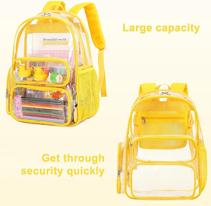 CAMTOP Clear Backpack Heavy Duty Transparent Bag See Through BookBag for Student School Work Festival Sport Travel (Yellow)