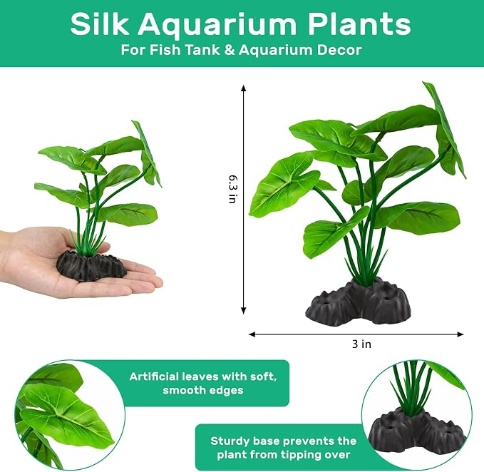 Fish Tank Decor, Aquarium Decor Set Betta Fish Tank Decorations with Artificial Green Plants & Hideaway Rock Cave for Betta Goldfish Turtle Reptile Decoration
