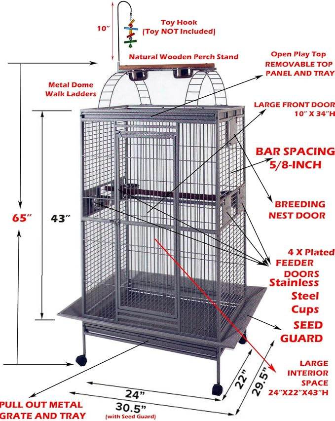 Large Elegant Durable Play Top Double Walk Ladders Perch Stand Bird Parrot Rolling Wrought Iron Cage for Finch Macaw Cockatoo Cockatiel