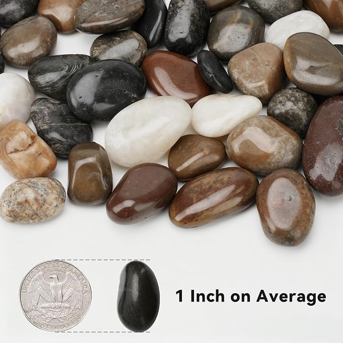 Onlyfire 5 lbs Natural River Rocks, 1 Inch Decorative Ornamental Pebbles | Landscaping Stone, Mixed Color Pebbles, Aquarium Gravel, For Landscaping, Indoor Plants, Vase, Fish Tank and Home Decor