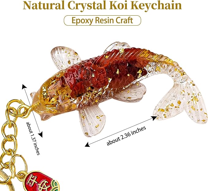 5 PCS Key Chain Natural Crystal Crushed Stone Resin Koi Fish Keychains Resin Handicrafts Car Bag Hangers Buckles Pendants Animal Gifts (5pcs-Fish, 1.37 ")