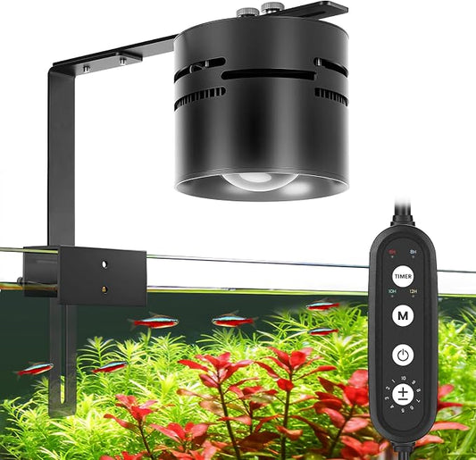 AQQA Clip-On LED Aquarium Light, 4 Light Modes, Adjustable Timer&Brightness | Adjustable Clamp Design with Memory Function, Fish Tank Light for Freshwater Tanks, Fits Tanks Up to 48-55 Inches, 100W