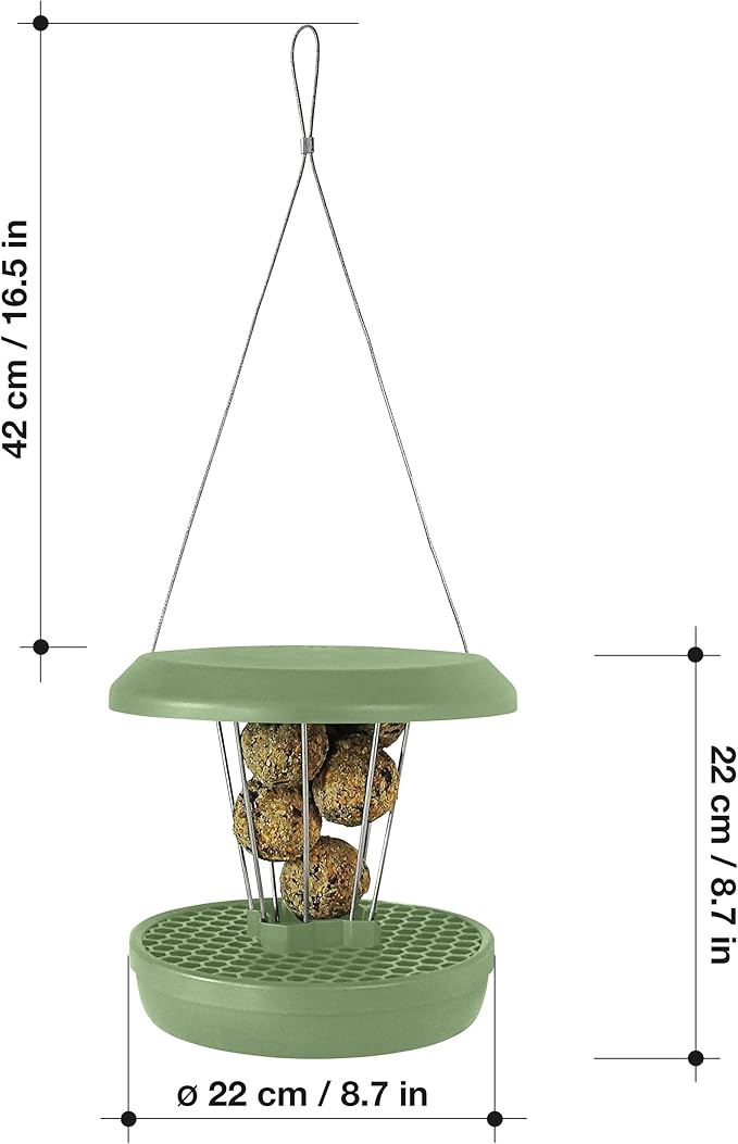 SWISSINNO Bird Feeders - No Mess Fat Ball/Suet Feeder for Outdoors Hanging - Smart Birds Lucerne Spill Proof Wild Cardinal Bird Feeder with Integrated Seed Catcher Tray - Sage