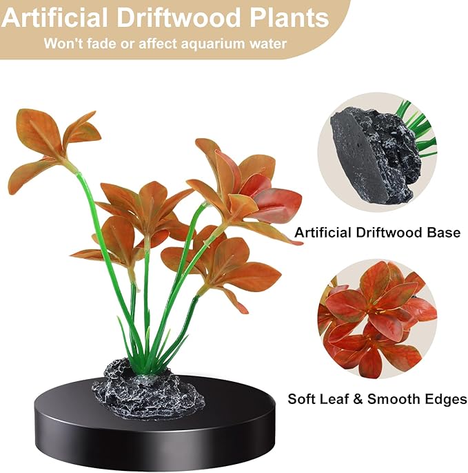 Aquarium Plants Fish Tank Decorations 6.69 Inch Artificial Plastic Plants with Weighted Base, Soft Silk Leaves Realistic Design for Betta Fish Reptile Tank Habitat Decor (Red Type-A)