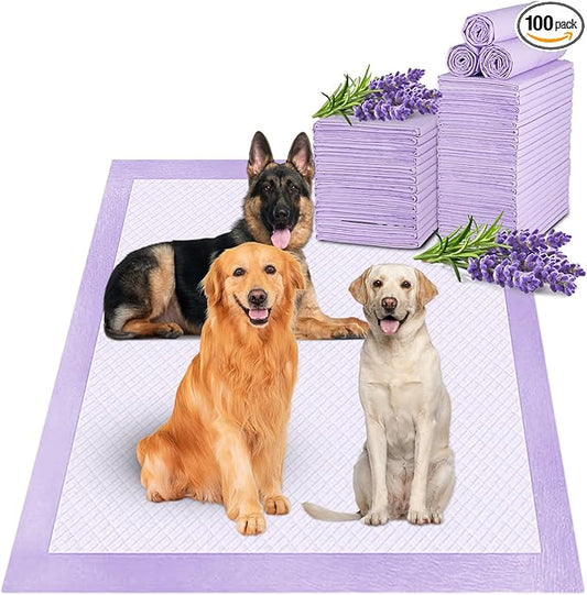 Boscute Lavender Scented Thicken 6 Layers Heavy Absorbent 30"x36" Pet Training Dog Pee Pads, Extra Large Polymer Leak-Proof Quick Dry Puppy Pee Pads, Disposable Pee Pads for Dogs Cats Rabbit 100Counts