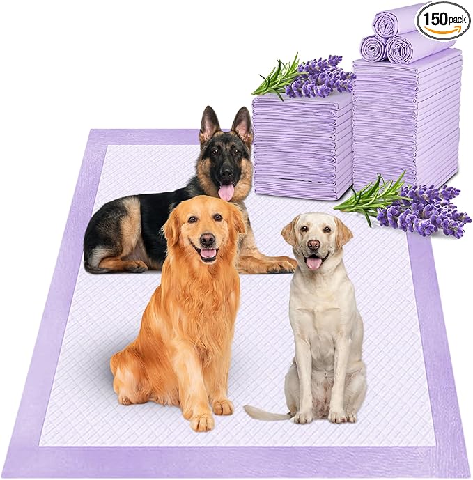 Boscute Lavender Scented Thicken 6 Layers Heavy Absorbent 30"x36" Pet Training Dog Pee Pads, Extra Large Polymer Leak-Proof Quick Dry Puppy Pee Pads, Disposable Pee Pads for Dogs Cats Rabbit 150Counts