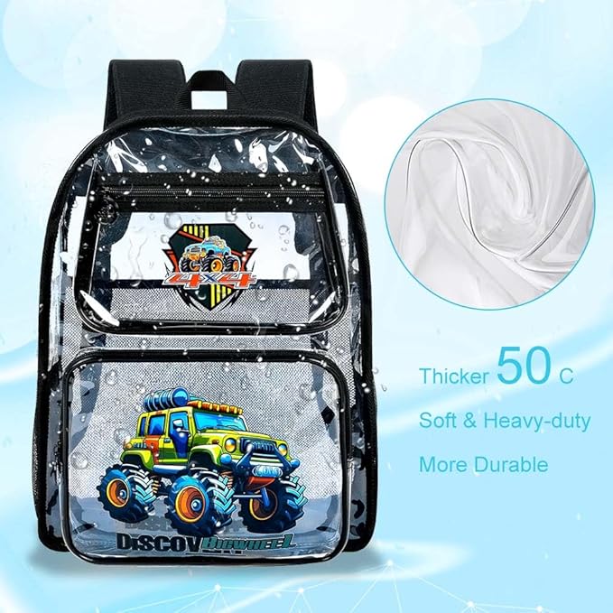 Clear Backpack for Girls and Boys, Kids Transparent Bookbag, 3PCS Cute See Through School Bag for Elementary Prechool