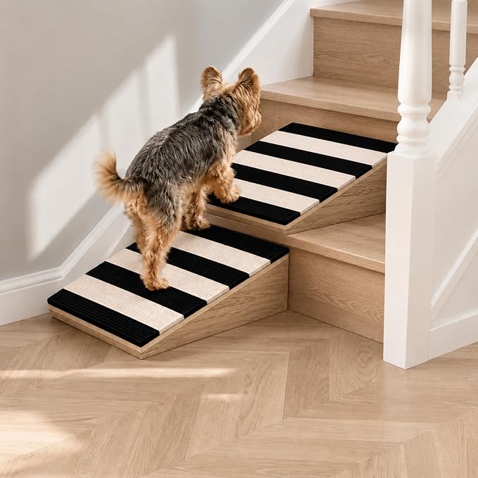 2 Pack Dog Ramp for Small Dogs, Solid Acacia Wood Pet Ramp with Non-Slip Carpet, 180 lbs Capacity, Gentle Slope Dog Stairs for Senior Dogs, Puppies & Cats, No Assembly Required