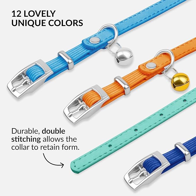 CollarDirect Leather Cat Collar with Removable Bell – Safety Elastic Strap (Breakaway Alternative) – Kitten Collar for Small & Big Boy & Girl Cats