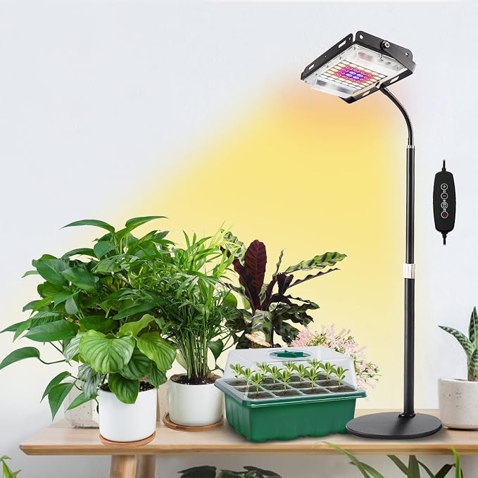 LBW Grow Light for Indoor Plants, Full Spectrum Desk LED Plant Light | 4H/8H/12H Auto Timer Small Grow Lamp, 6-Level Brightness, Height Adjustable, Flexible Gooseneck, Ideal for Indoor Growth
