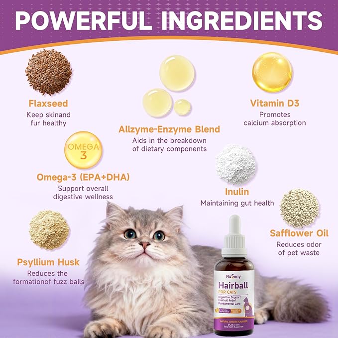 Cat Hairball Remedy - 2 Pack Hairball Treatment for Cats - Digestive Support & Healthy Skin Coat, Furball Control with Psyllium Husk, Flaxseed, Omega-3, Enzyme, Vitamin - Chicken Flavor