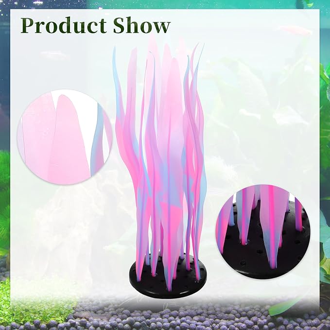 Aquarium Glowing Kelp Plant, Soft Silicone Glowing Decorations Pink 2pcs