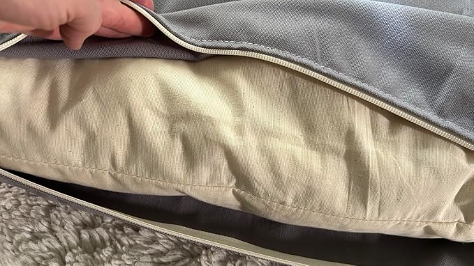 Natural Cotton Canvas Dog Bed – Raw Cotton Filled Pet Cushion Insert, Breathable Eco-Friendly Dog Mattress, Durable Washable Cover with Zipper (Blue Gray, X Large 53"x36"x5")
