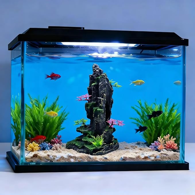 Large Aquarium Decoration - Resin Rockery Landscape Castle Decoration Fighting Fish Hiding Cave Fish Tank Ornaments Accessories - Height 14.3 inches (Purple)