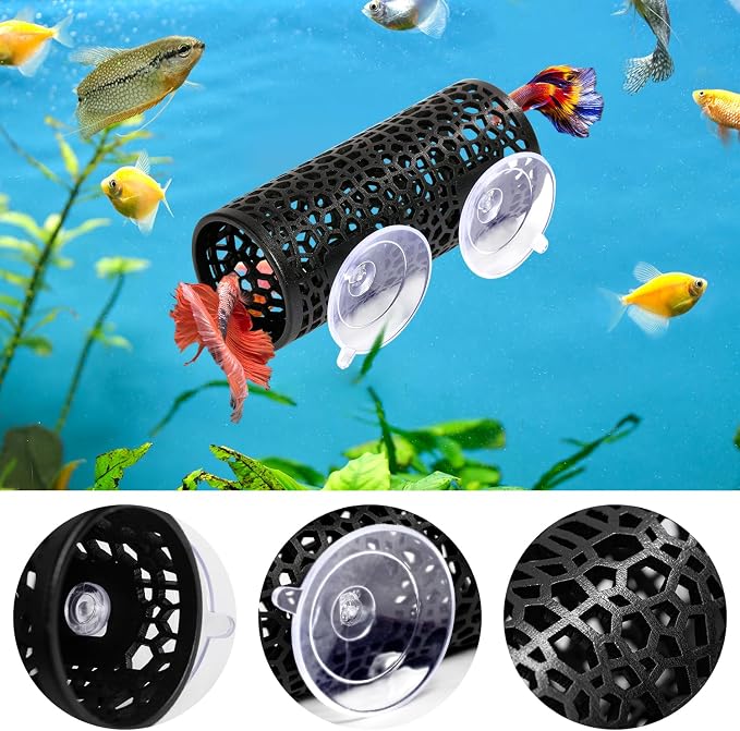 Abizoo Betta Fish Toys - Betta Tunnel Black, Small Hole Hollow Cave, Safer for Small Fish & Shrimp, Aquarium Decor & Hideout Tube
