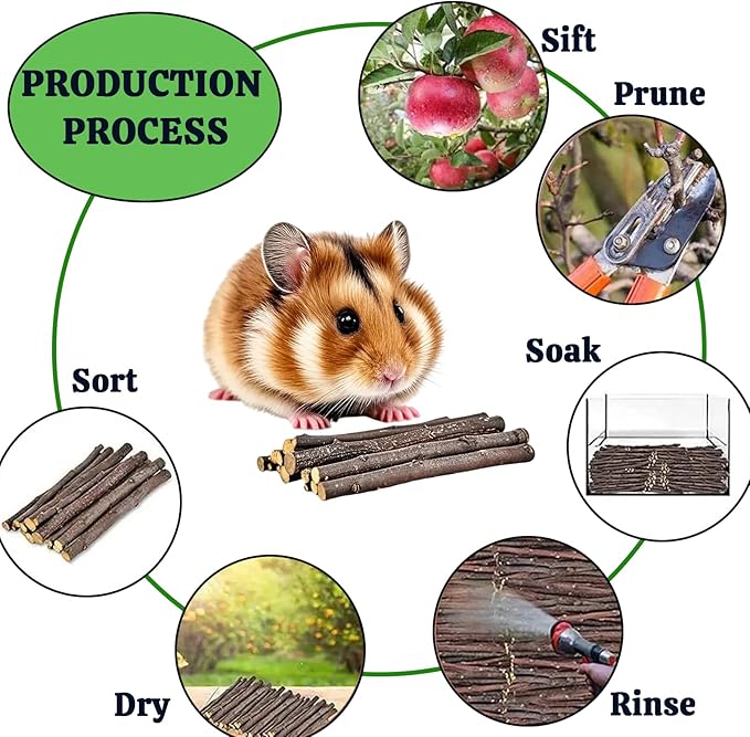 500g Apple Sticks Chew Toys for Small Pets, Perfect for Rabbits Guinea Pigs Hamsters Chinchillas Gerbils and Squirrels, Great for Teeth Grinding and Snacks