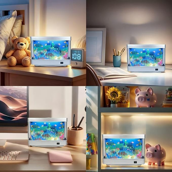 Fake Fish Tank Lamp - Moving Aquarium Night Light with Virtual Ocean Effect, 80s Retro Design for Adult Relaxation, Frutiger Aero Artificial Aquarium Decorative Lamp (US Plug)